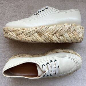 Clergerie Paris Lozy Creamy Beige Lambskin Leather Shoes Raffia Soles EU 37 US 6